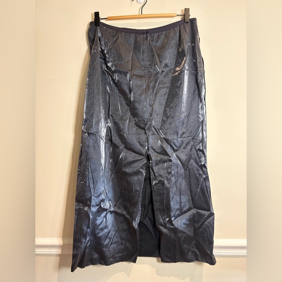 Zara NWT Iridescent Metallic Foil Effect Midi Skirt in Silver Grey Gunmetal XL - Picture 6 of 9